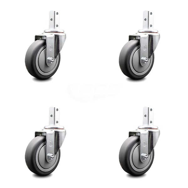 4 Inch Thermoplastic Rubber Wheel Swivel 7/8 Inch Square Stem Caster Set SCC